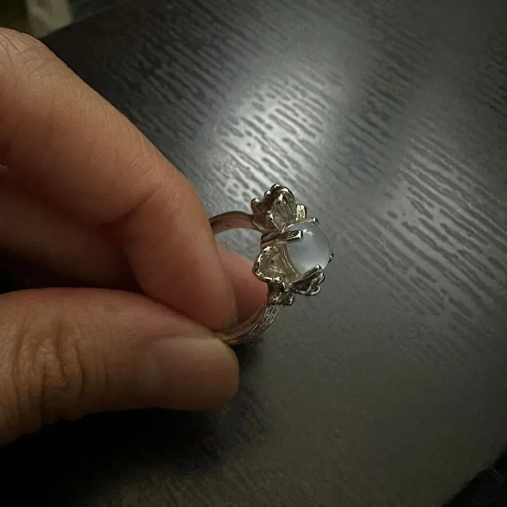 Chunky Silver Ring with Moonstone